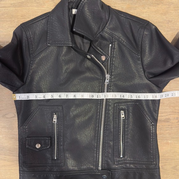 Topshop Faux Leather Black Moto Jacket Womens Size US 8-Zipped Sleeve-Super Cute - Picture 8 of 16